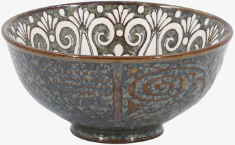 Bild av liten dekorativ skål med mönster i jordnära toner