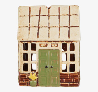 Bild av dekorativ ljuslykta i form av keramikhus orangeri