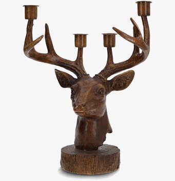 Bild av naturtrogen hjortbyst ljusstake med fem ljushållare