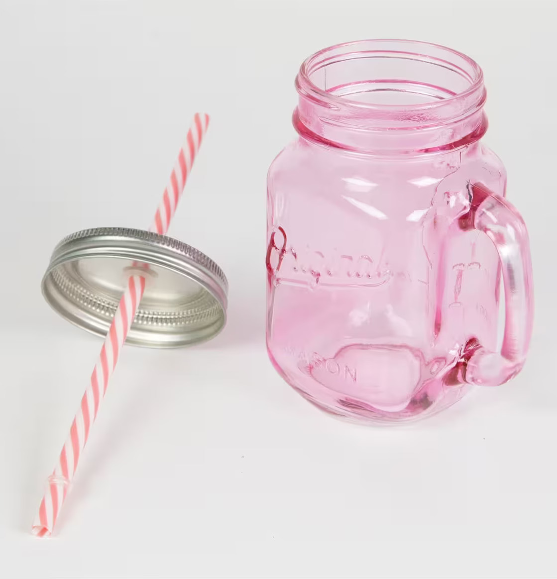 Glas Vintage Drinking Jar Rosa från Sass & Belle med sugrör