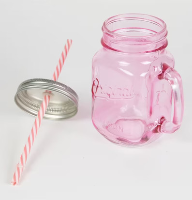 Glas Vintage Drinking Jar Rosa från Sass & Belle med sugrör