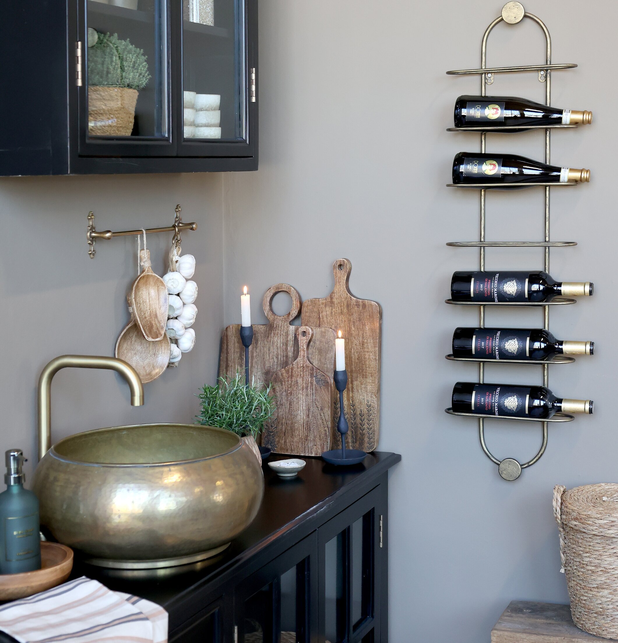 Vinställ Vägg Mässing Chic Antique