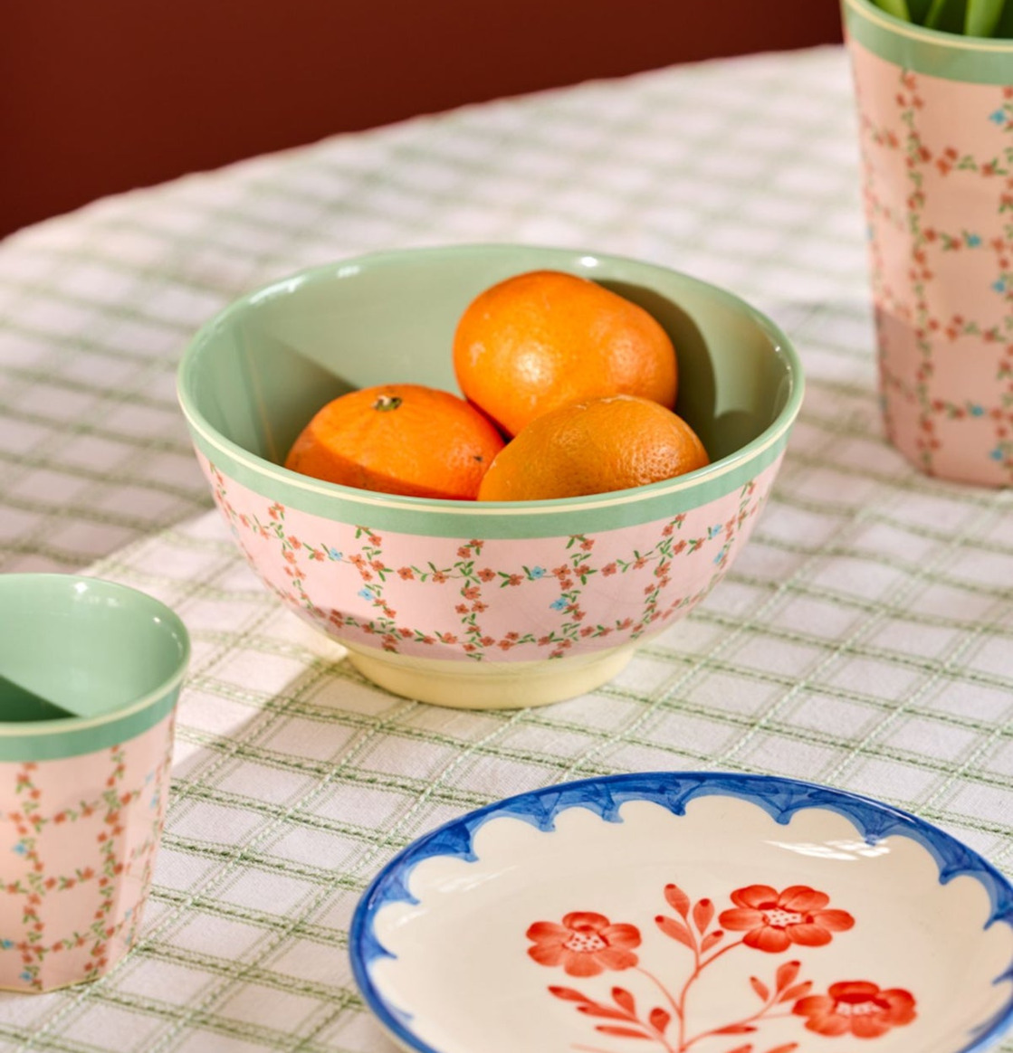 Skål Checkered Stencil Print Rice Skålar att äta ur tilltugg Såskannor/Vispskål servering Matlådor Förvaring av lunch/mat