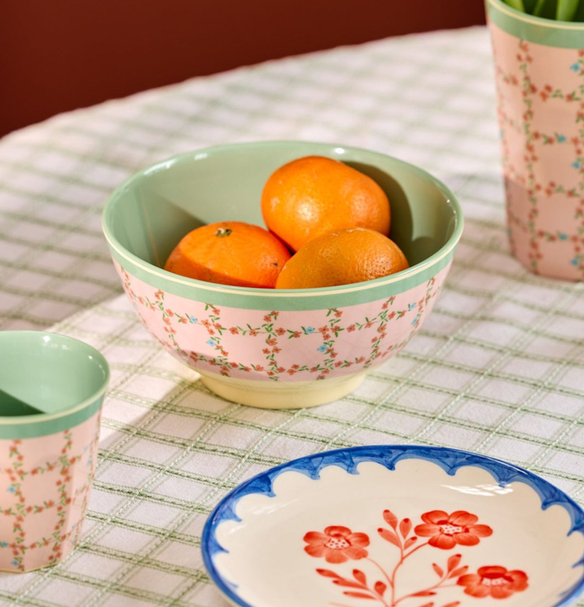 Skål Checkered Stencil Print Rice Skålar att äta ur tilltugg Såskannor/Vispskål servering Matlådor Förvaring av lunch/mat