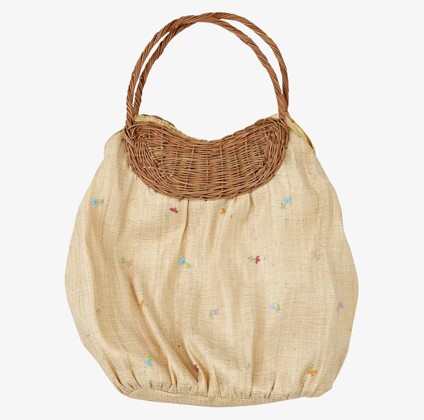 Raffia Bag Willow Handles från Rice med färgglada blommotiv