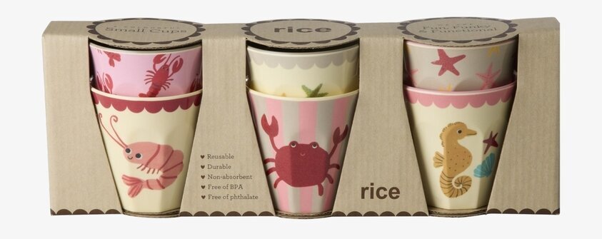 Små Muggar 6-pack Coral Ocean Prints Rice Melaminmuggar Lattemuggar i melamin Melaminkoppar