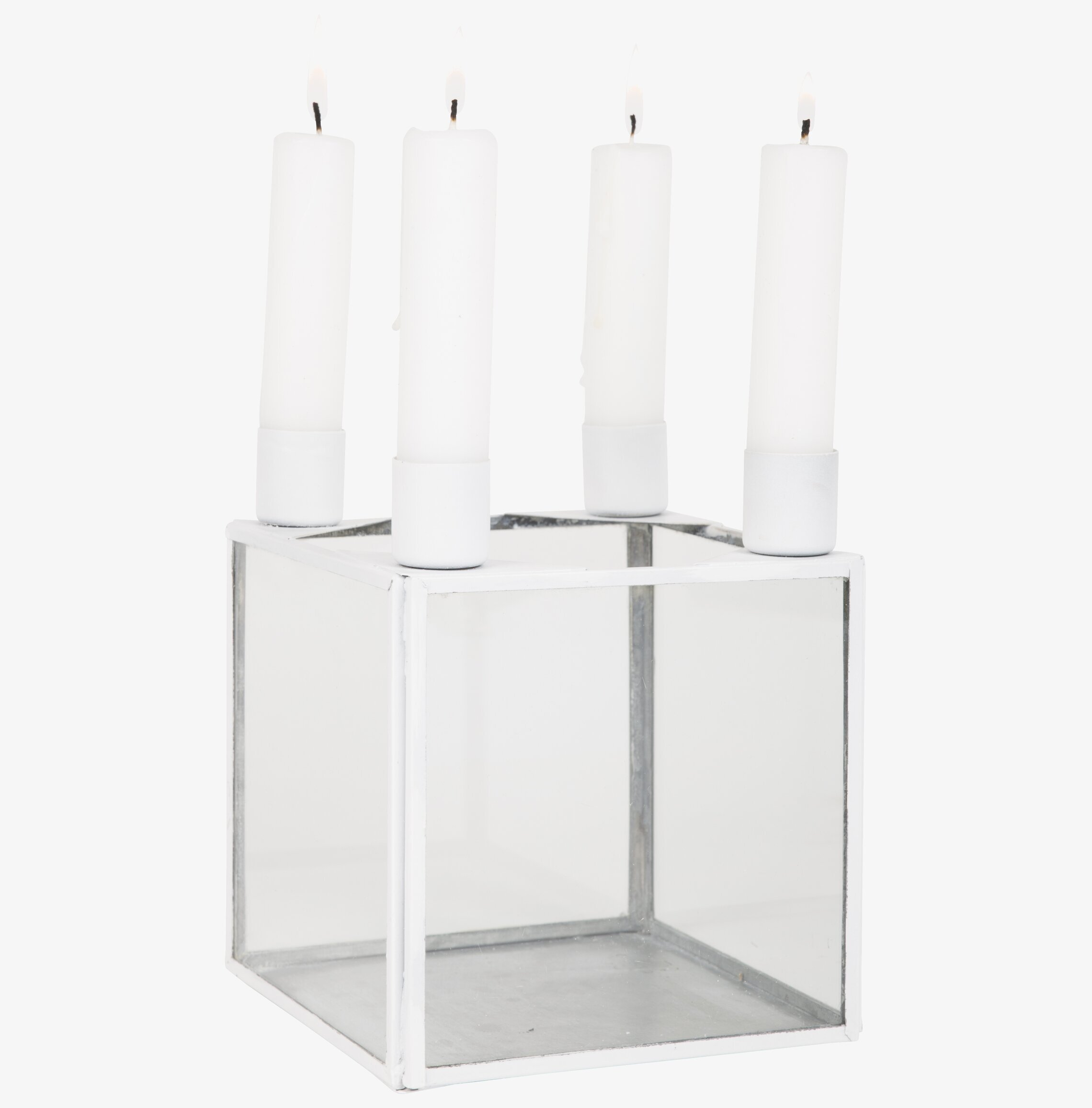 Glasbox Ljuslykta Vit Large från IB Laursen, vit metallram