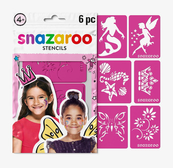 Bild på rosa ansiktsschabloner med kreativa motiv och barn