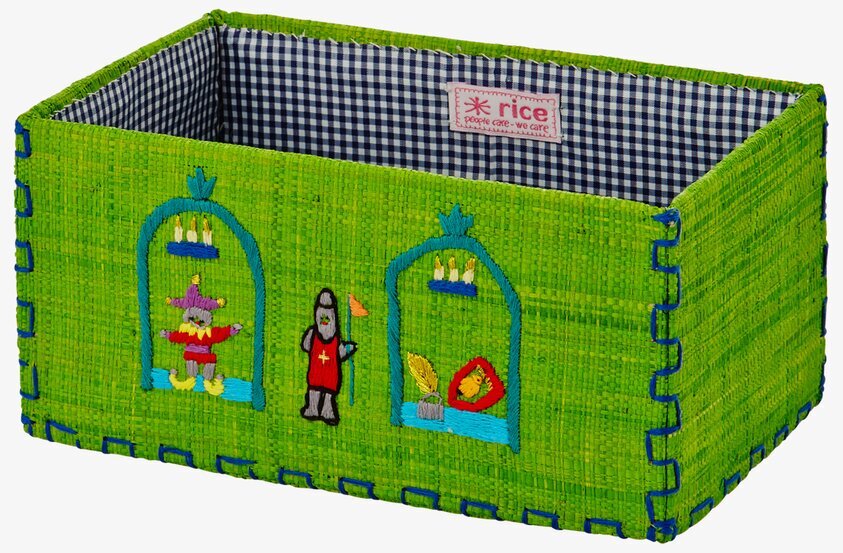 Leksakskorg Raffia M från Rice med broderade figurer