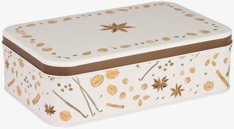 Bild av rektangulär plåtburk med vinterkryddor och naturmotiv