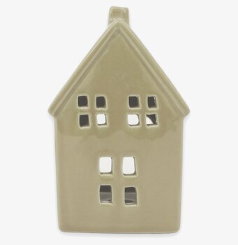 Bild av liten salviagrön huslykta i keramik med åtta fönster