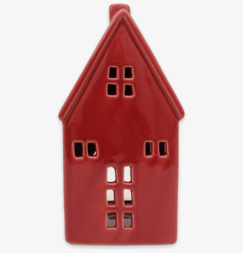 Bild på dekorativ ljuslykta i form av rött keramikhus