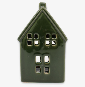 Bild på dekorativ grön ljuslykta i form av ett hus