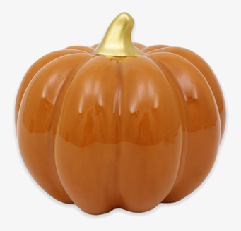 Bild på dekorativ låg pumpa i keramik med guldigt skaft