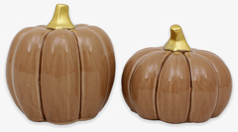 Bild på dekorativa pumpor i nougat med gulddetaljer för hösten