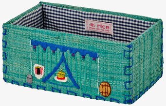 Leksakskorg Raffia S från Rice med turkos färg och brodyr