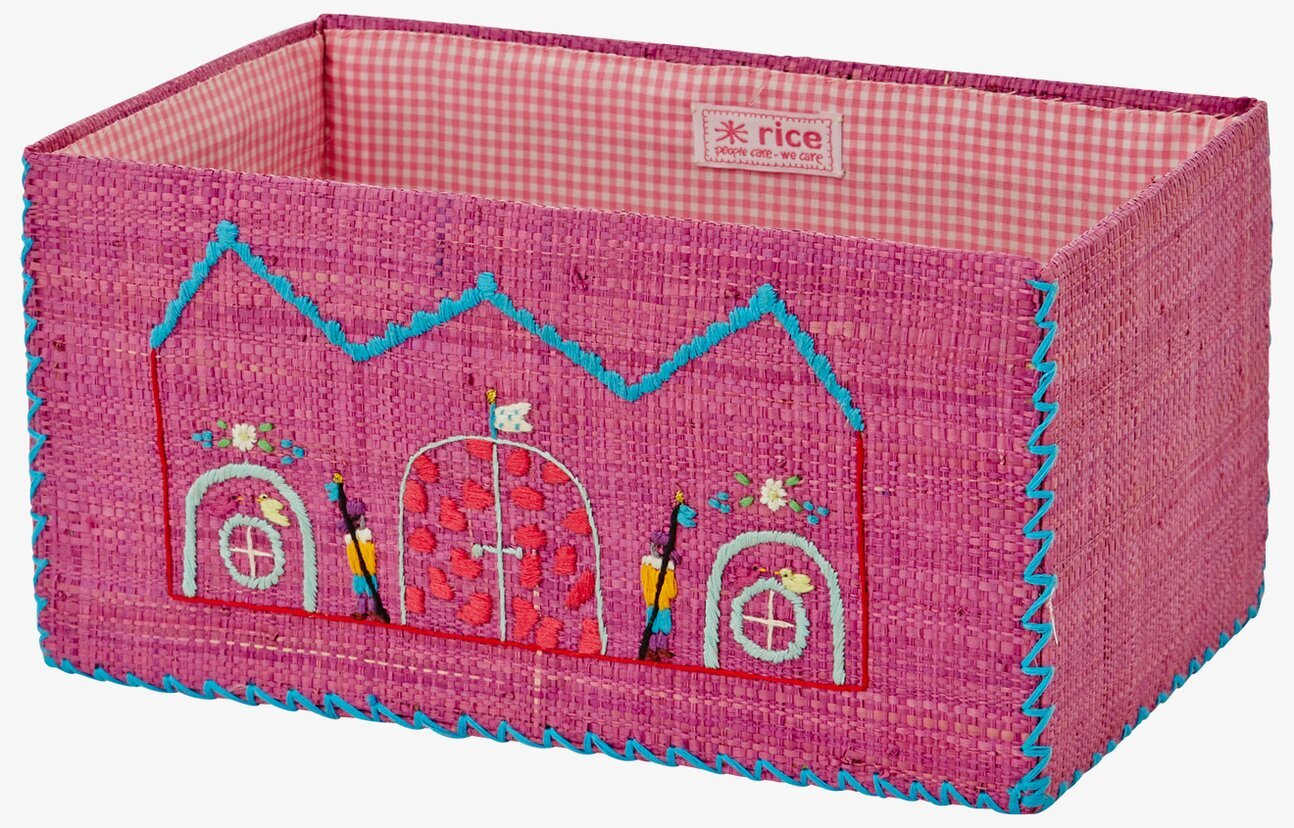 Leksakskorg Raffia L från Rice med färgglatt husmotiv