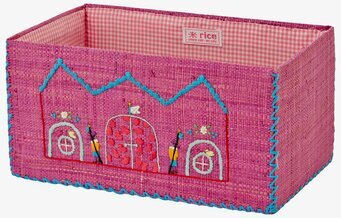 Leksakskorg Raffia L från Rice med färgglatt husmotiv