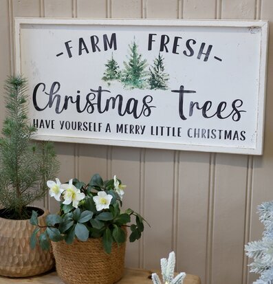Träskylt - Christmas Trees Chic Antique Väggdekoration Väggskyltar Posters Affischer Plåttavlor Plåtskyltar Tavlor Kalenderhängare Väggtroféer Paper