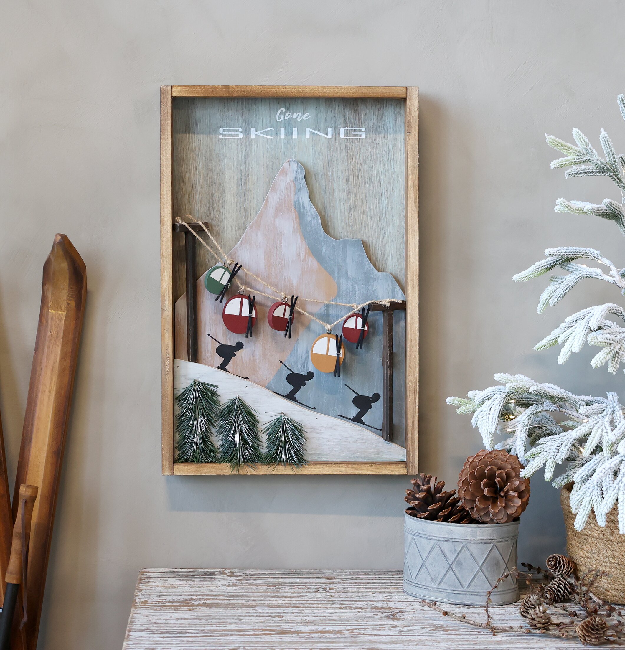 Trätavla Skidlift Vintage Chic Antique Väggdekoration Väggskyltar Posters Affischer Plåttavlor Plåtskyltar Tavlor Kalenderhängare Väggtroféer Paper Mache