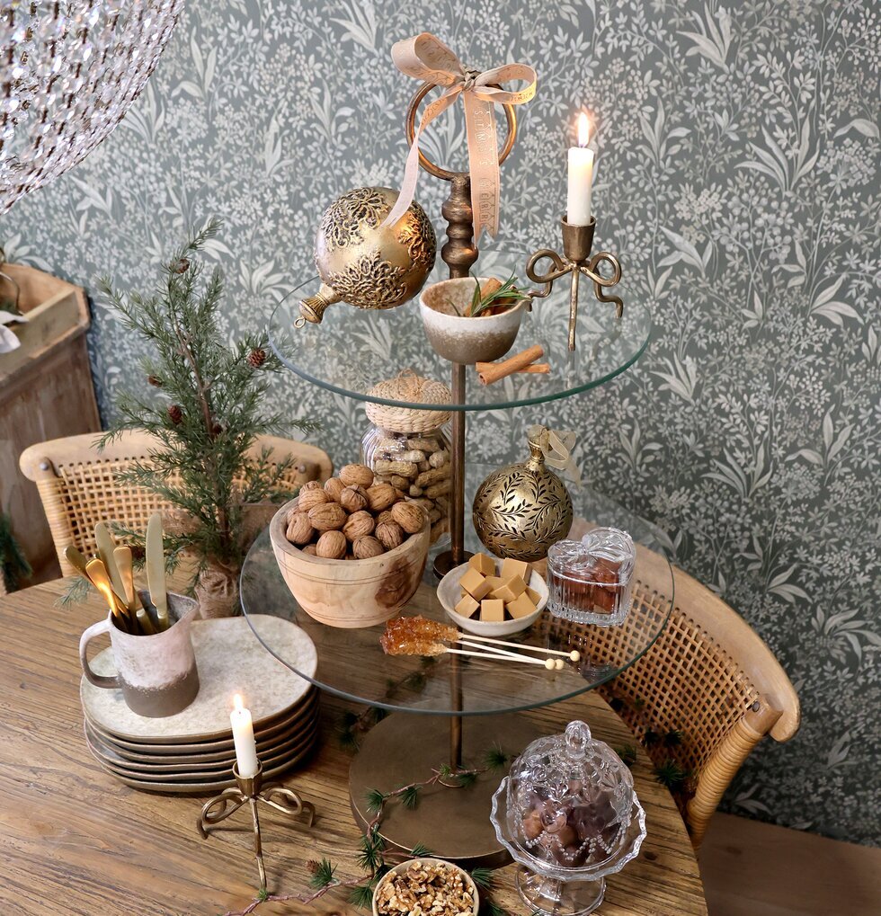 Etagere Glas/Antik Mässing Chic Antique Tårt-/kakfat Tårtfat Kakfat Övrig prydnad/dekoration för inredning innemiljö