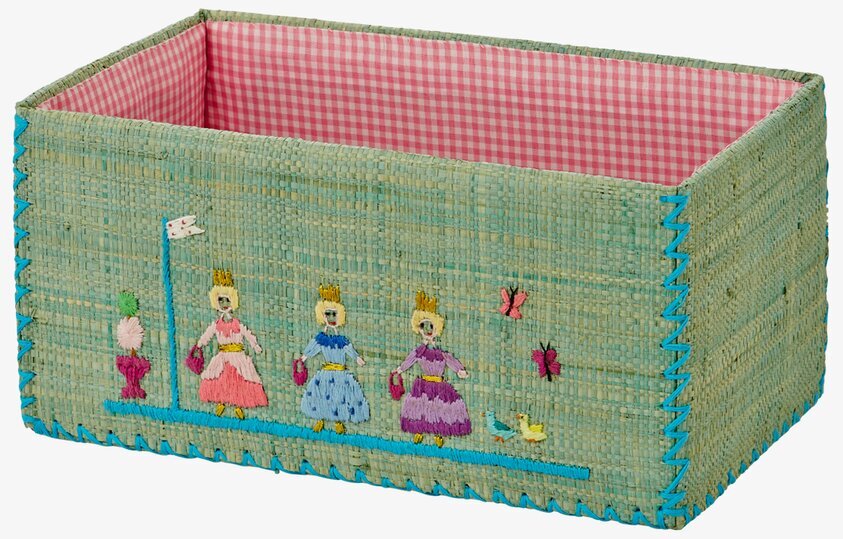 Leksakskorg Raffia M från Rice med turkos färg och broderi