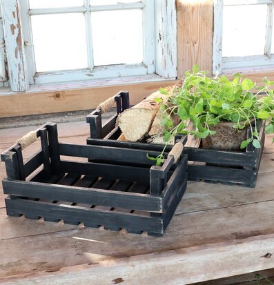 Trälåda Set/2 Antiksvart Chic Antique Förvaringslådor och korgar Boxar Förvaringsboxar Porslinsboxar Trälådor Smyckesboxar i porslin Förvaringsbrickor