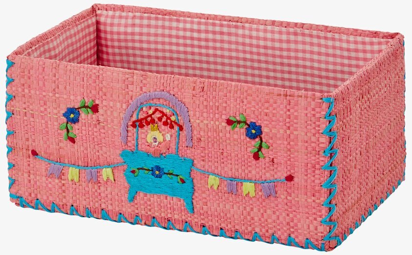 Leksakskorg Raffia S från Rice med broderade detaljer