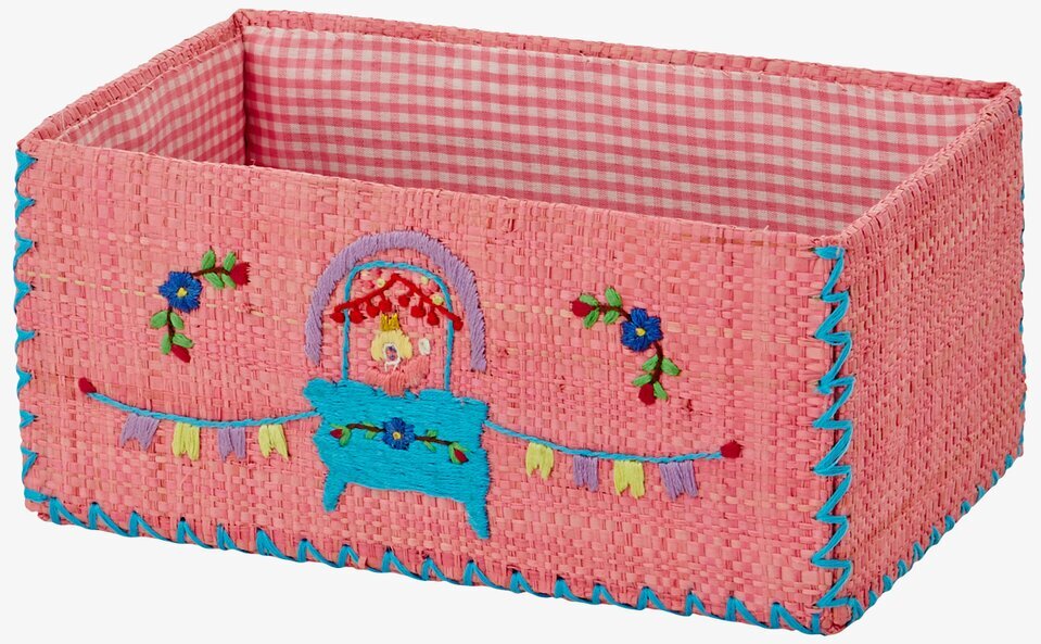 Leksakskorg Raffia S från Rice med broderade detaljer