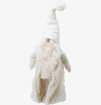 Bild av vit tomtefigur i mjuka material och nordisk stil