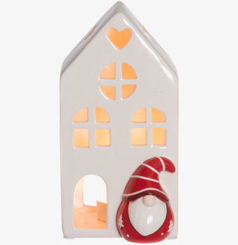 Bild på dekorativ ljuslykta i keramik formad som tomtehus