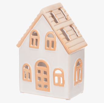 Bild på dekorativ ljuslykta i keramik formad som litet hus