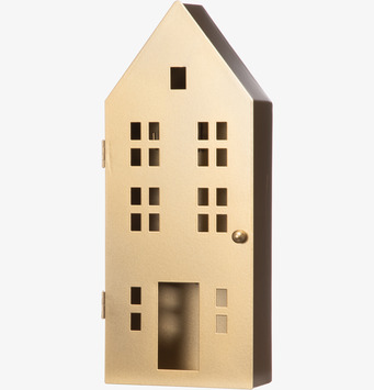 Bild av stilrent nyckelskåp i form av hus med guldfinish