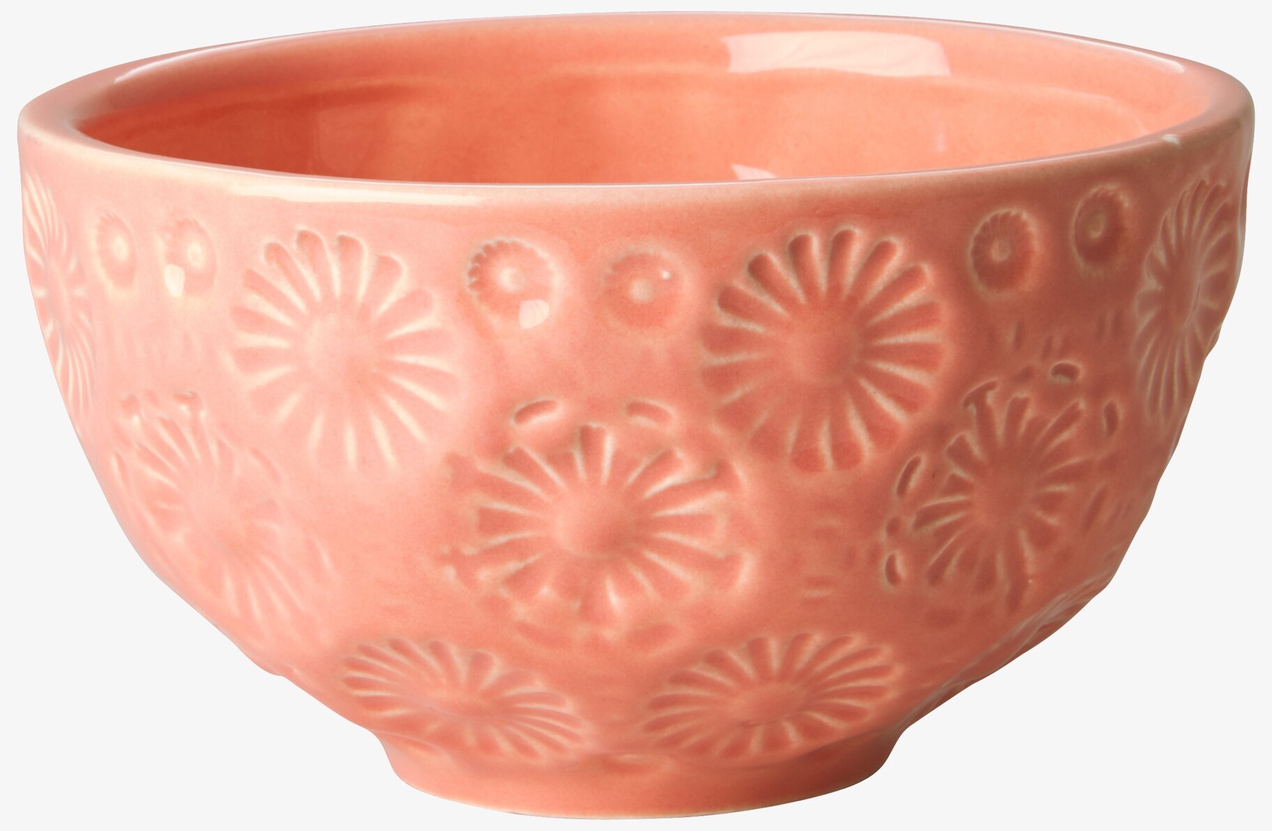 Skål Flower Korall från Rice med blomsterreliefmönster