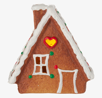Bild på dekorativt pepparkakshus med LED och juliga detaljer