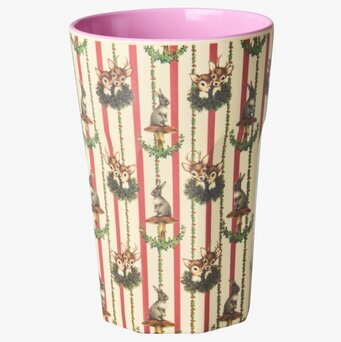 Bild av latte-mugg med skogsdjur och rosa ränder 59 tecken