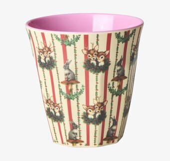 Bild på melaminmugg med skogsdjur, svampar och rosa insida