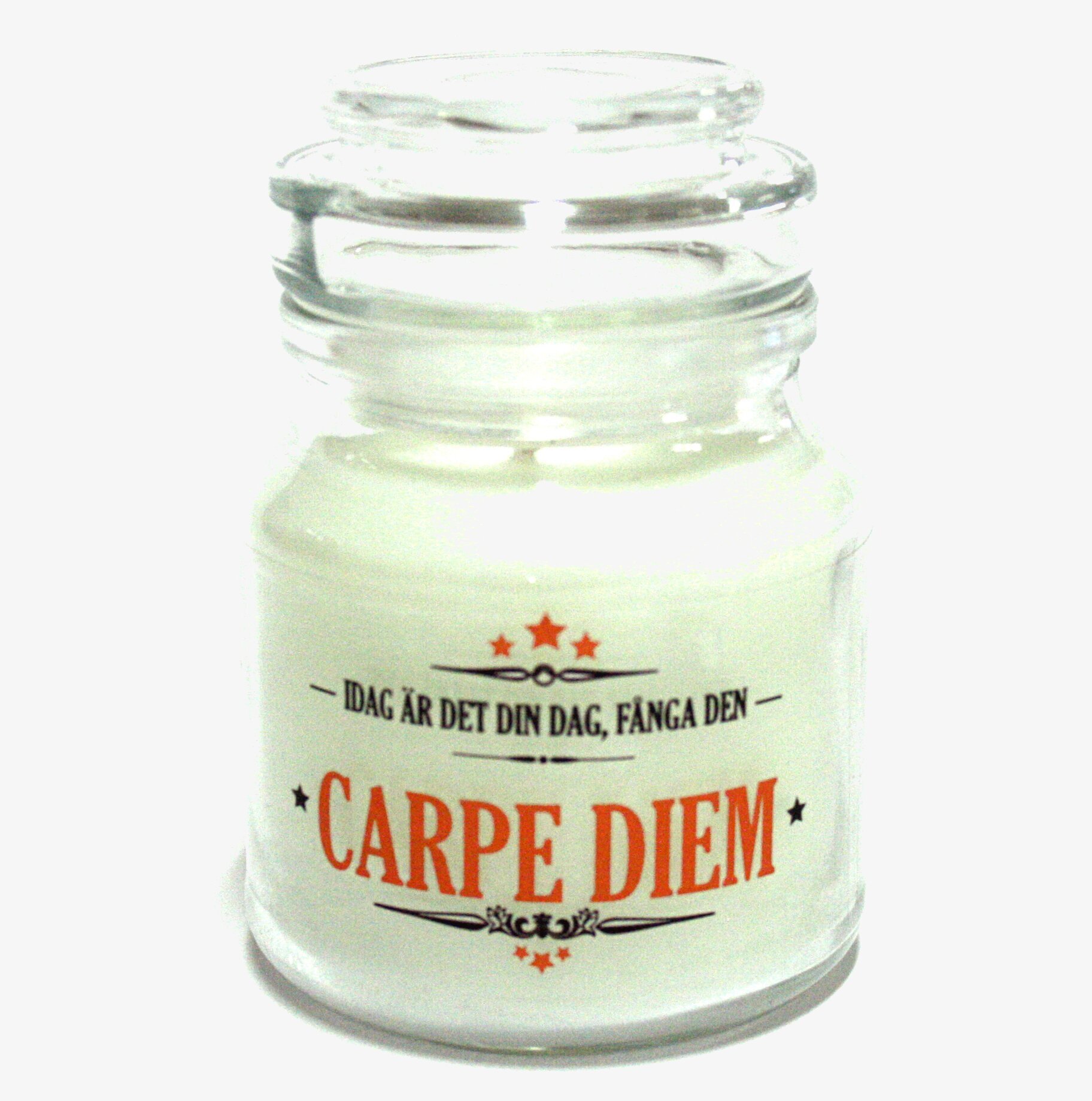 Ljus - Carpe Diem från Red Lable i genomskinlig glasburk