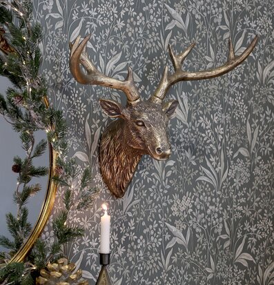 Bild: Naturinspirerad väggdekoration med hjorthuvud och spegel