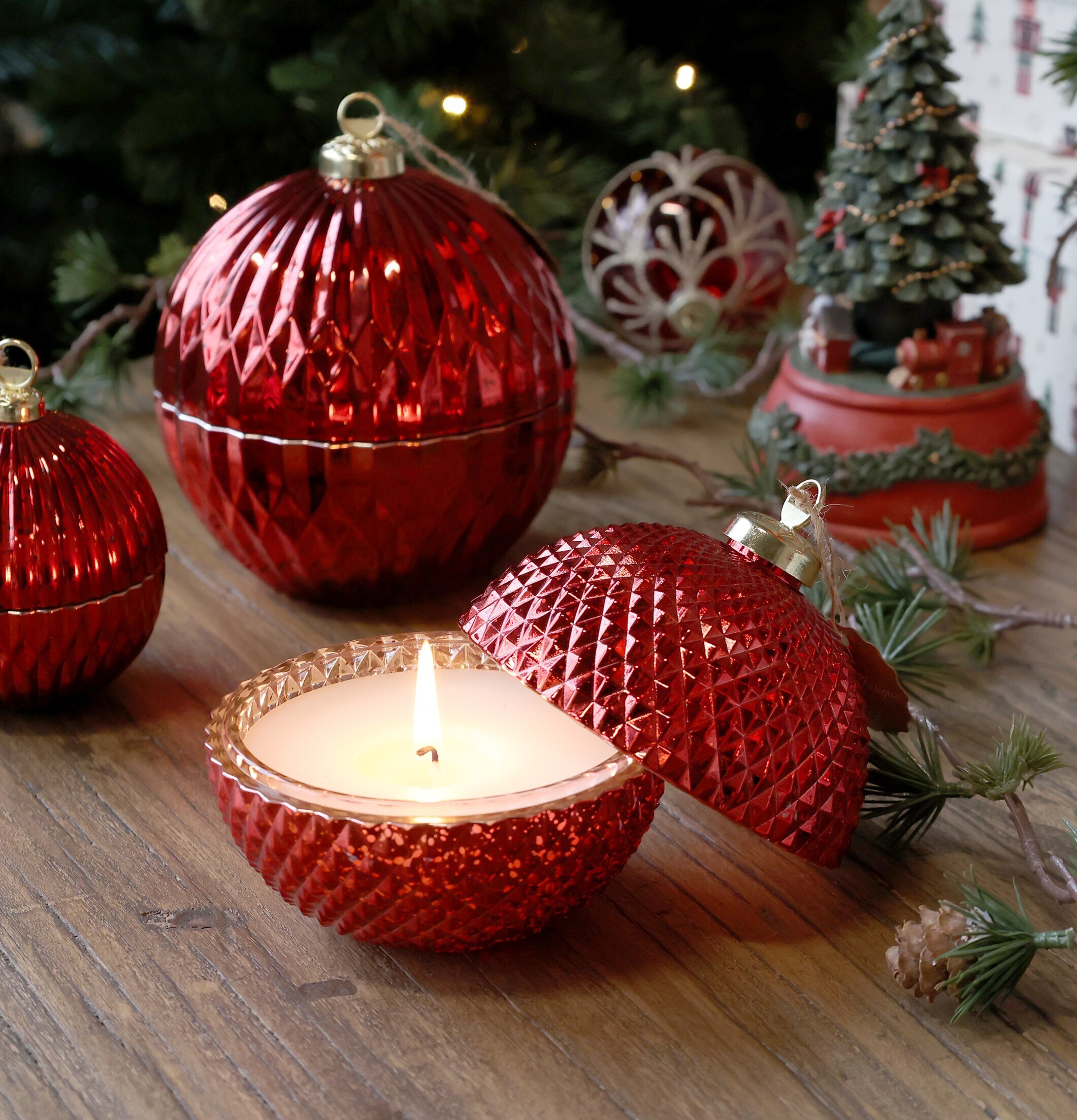 Ljus Julkula Röd Stor Chic Antique Stearinljus Värmeljus