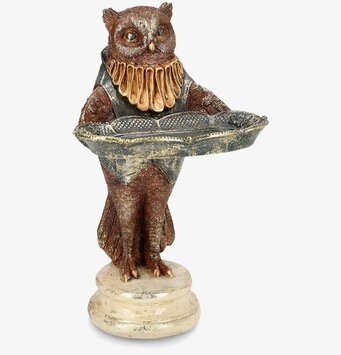 Bild på dekorativ uggla med fat – unik detaljrik inredning