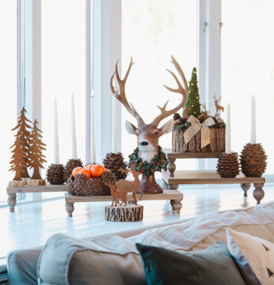 Bild: Harmonisk fönsterdekoration med naturtema och vinterkänsla