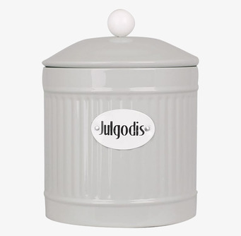 Bild av beige plåtburk för julgodis – inspiration till köket