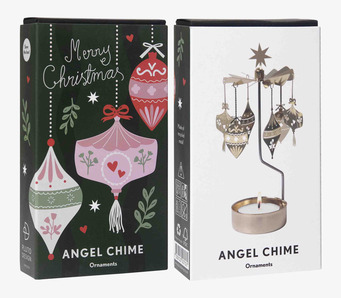 Bild på två juliga förpackningar med änglaspel och ornament
