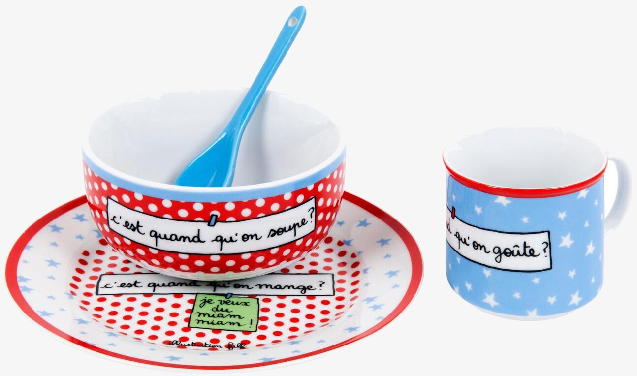 Barnservis Porslin från Derriére la porte, färgglada delar