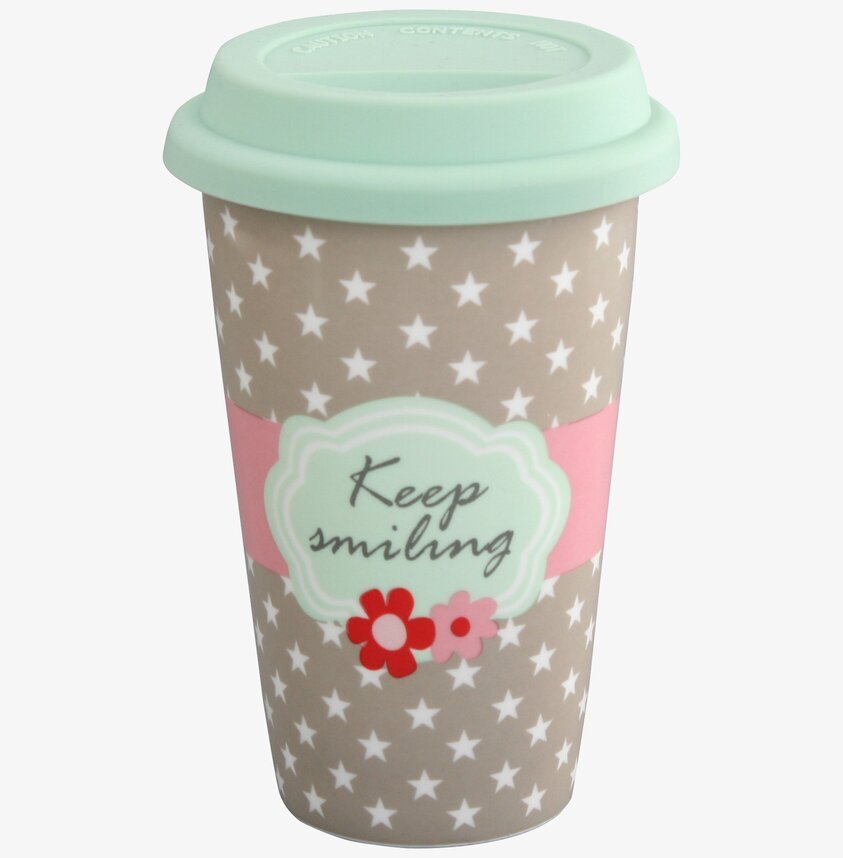 Happy To Go - Keep Smiling mugg från Krasilnikoff med lock