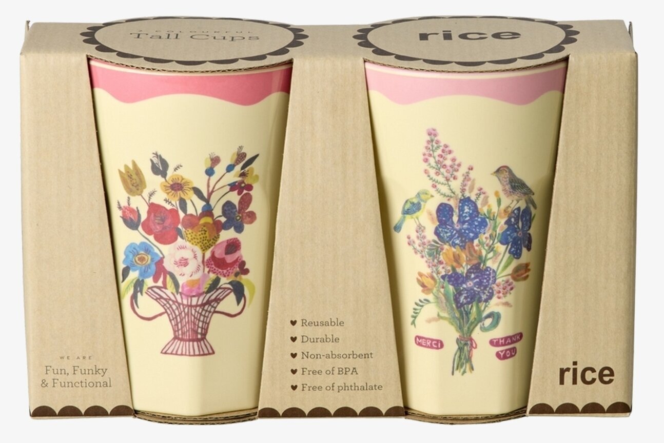 Melaminmugg 2-Pack Pink - Nathalie L'ete Print Rice Melaminmuggar Lattemuggar i melamin Melaminkoppar