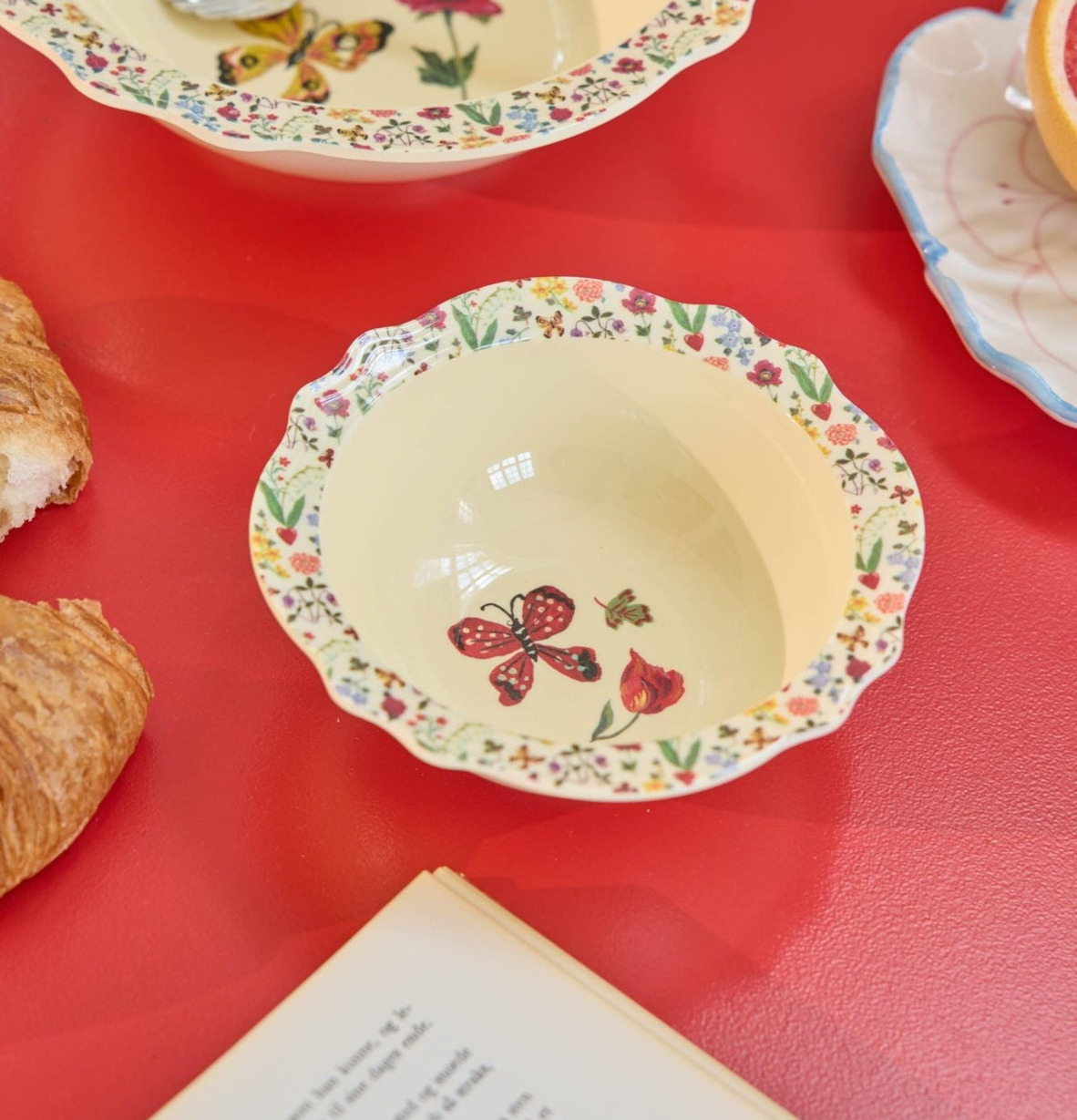 Vintage Skål Pink - Nathalie L'ete Print Rice Skålar att äta ur tilltugg Såskannor/Vispskål servering Matlådor