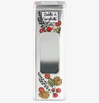 Bild på färgglad plåtburk för spagetti med italienskt motiv