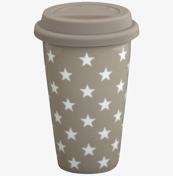 Happy To Go - Star Beige mugg från Krasilnikoff med stjärnor